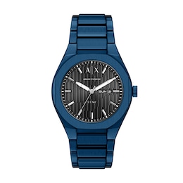 Armani Exchange Men's Sync Day-Date Grey Dial Blue Stainless Steel Bracelet Watch