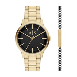 Armani Exchange Men's Three-Hand Gold-Tone Stainless Steel Watch, AX7178SET