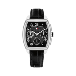 Tommy Hilfiger TH-Oxford Black Dial & Black Leather Strap Watch