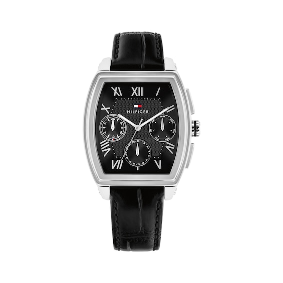 Tommy Hilfiger TH-Oxford Black Dial & Black Leather Strap Watch