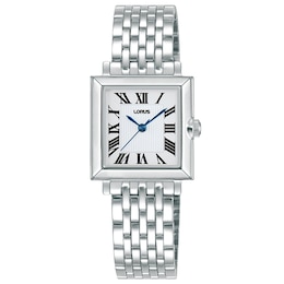 Lorus Heritage Women's Square Bezel Silver Tone Dial & Stainless Steel Bracelet Watch