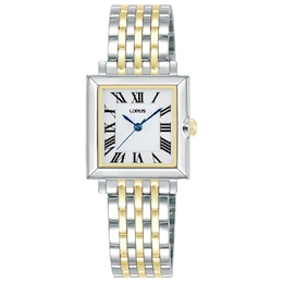 Lorus Heritage Women's Square Bezel Silver Tone Dial & Two Tone Stainless Steel Bracelet Watch