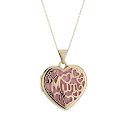9ct Yellow Gold Filigree 'Mum' Heart 18" Locket