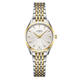 Rotary Women's Ultra Slim Guilloche Dial Two ToneStainless Steel Bracelet Watch
