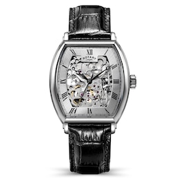 Rotary Men's 1895 Automatic Skeleton Dial Stainless Steel Black Leather Strap Watch
