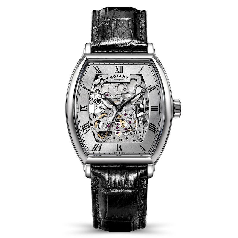 Main Image 1 of Rotary Men's 1895 Automatic Skeleton Dial Stainless Steel Black Leather Strap Watch