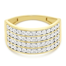 9ct Yellow Gold 0.15ct Diamond Four Row Eternity Ring