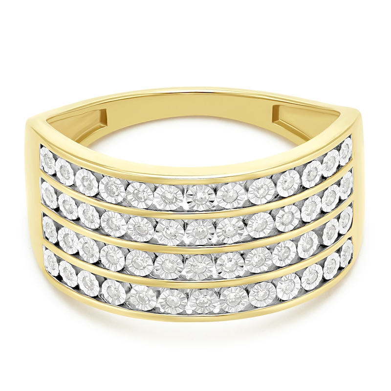 Main Image 1 of 9ct Yellow Gold 0.15ct Diamond Four Row Eternity Ring