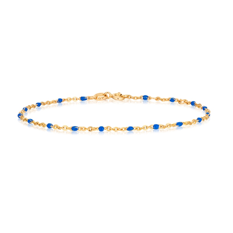 Sterling Silver & 18ct Gold Plated Vermeil Blue Enamel Cable Chain Bracelet