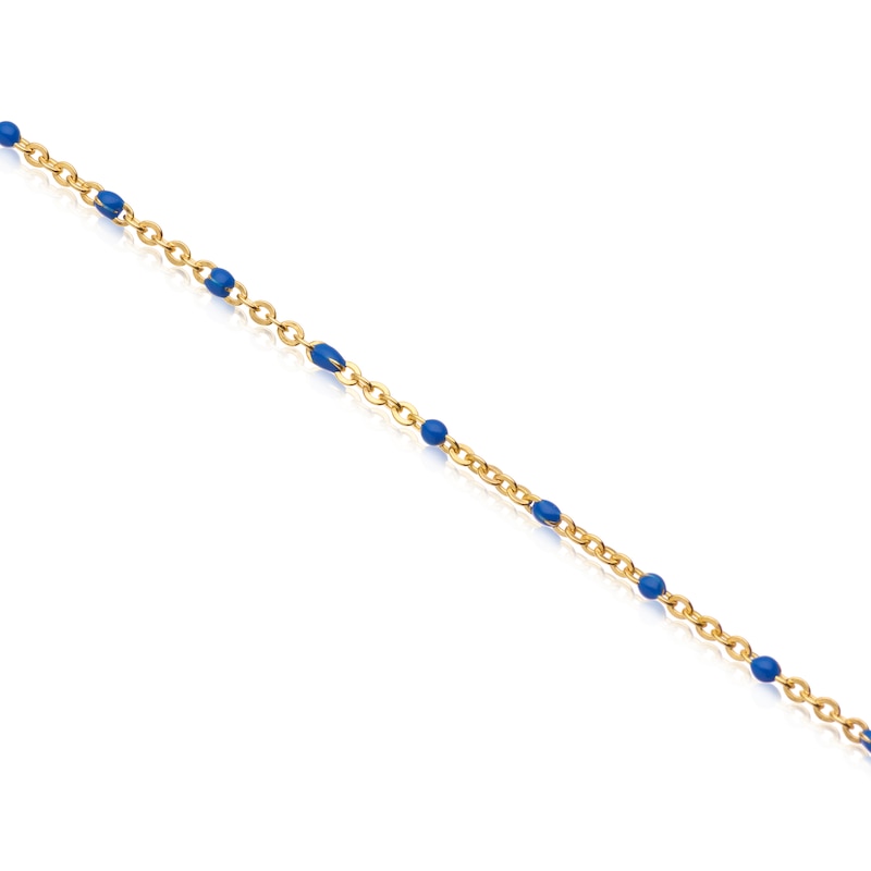 Main Image 1 of Sterling Silver & 18ct Gold Plated Vermeil Blue Enamel Cable Chain Necklace