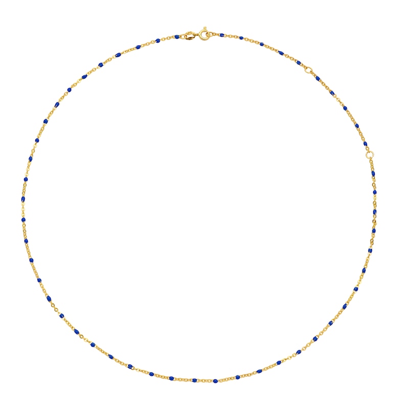Main Image 2 of Sterling Silver & 18ct Gold Plated Vermeil Blue Enamel Cable Chain Necklace