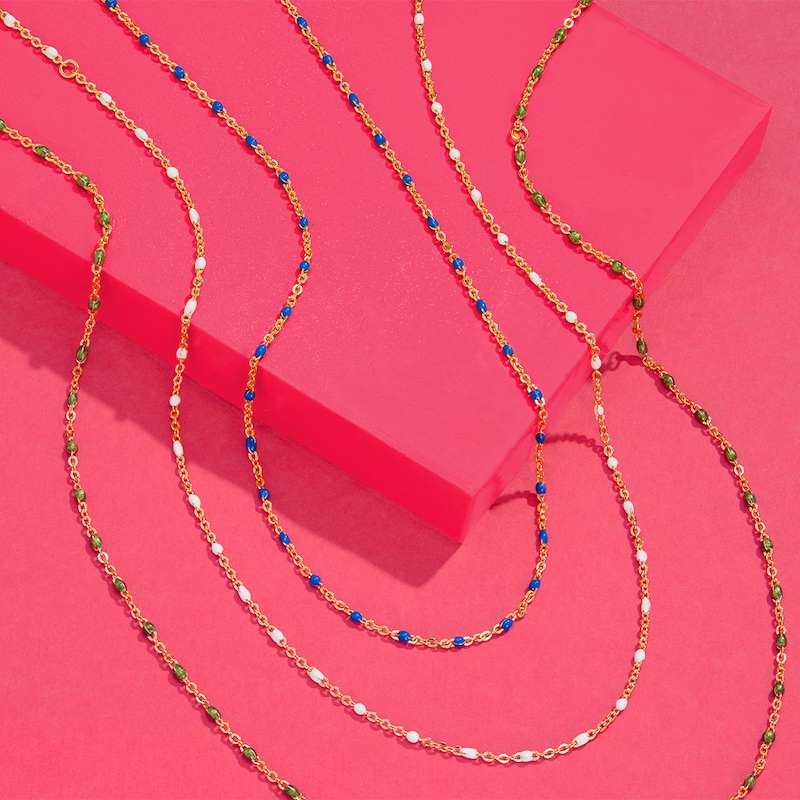 Main Image 3 of Sterling Silver & 18ct Gold Plated Vermeil Blue Enamel Cable Chain Necklace