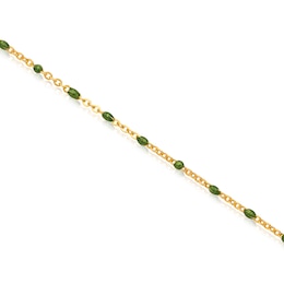 Sterling Silver & 18ct Gold Plated Vermeil Green Enamel Cable Chain Necklace