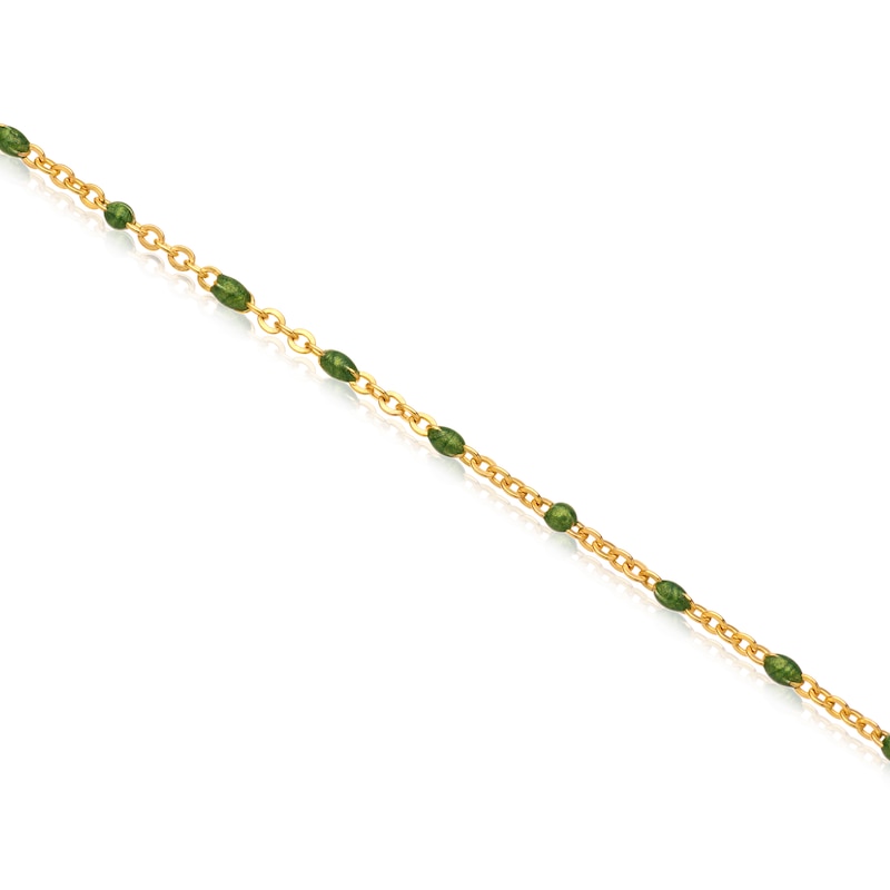 Sterling Silver & 18ct Gold Plated Vermeil Green Enamel Cable Chain Necklace