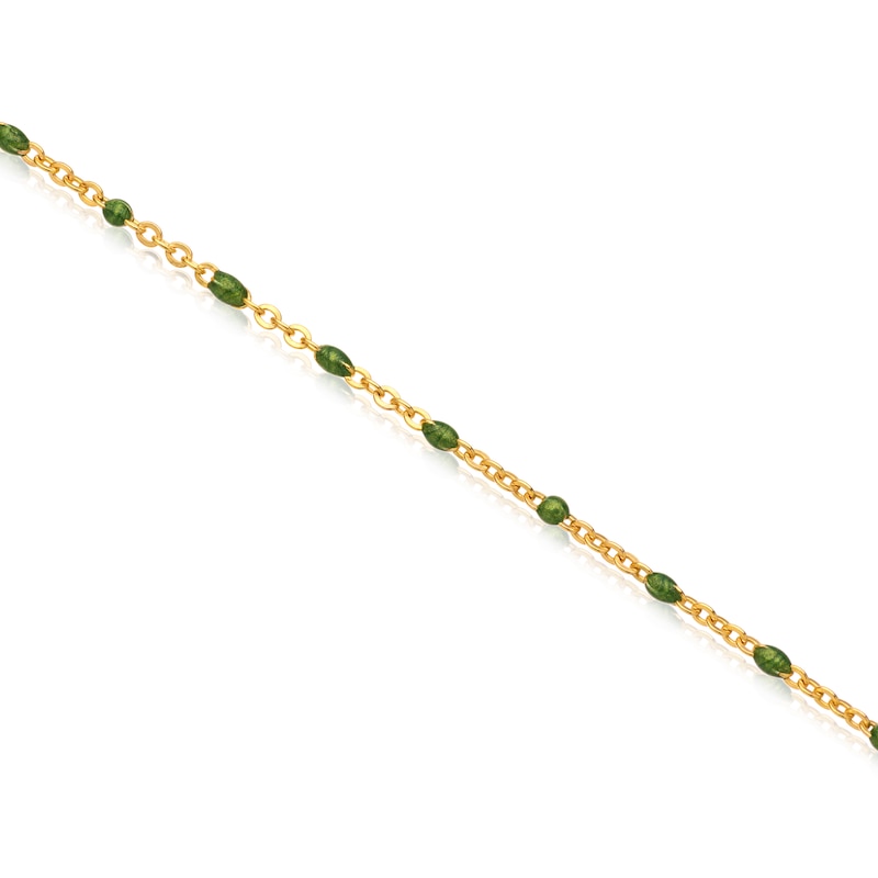 Main Image 1 of Sterling Silver & 18ct Gold Plated Vermeil Green Enamel Cable Chain Necklace