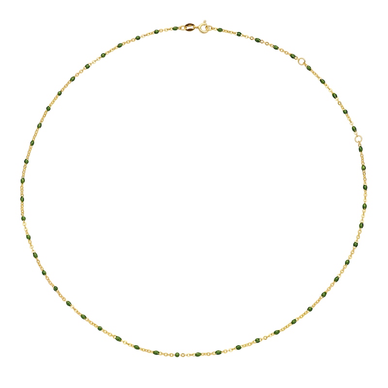Sterling Silver & 18ct Gold Plated Vermeil Green Enamel Cable Chain Necklace