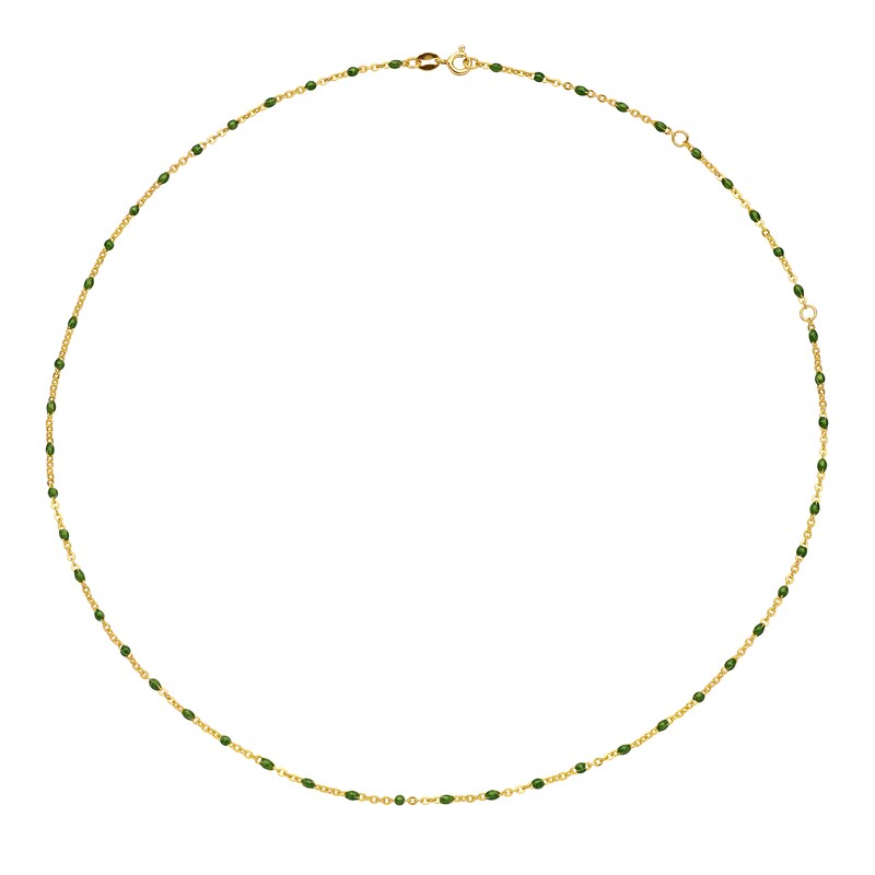 Main Image 2 of Sterling Silver & 18ct Gold Plated Vermeil Green Enamel Cable Chain Necklace