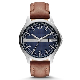 Armani Exchange Mens Brown Leather Strap Watch