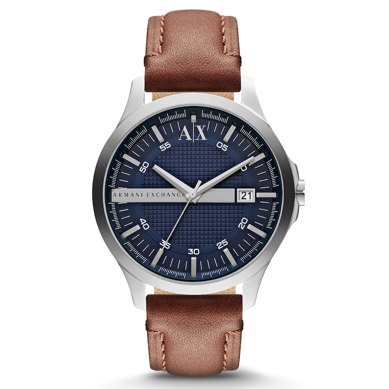 Armani Exchange Mens Brown Leather Strap Watch