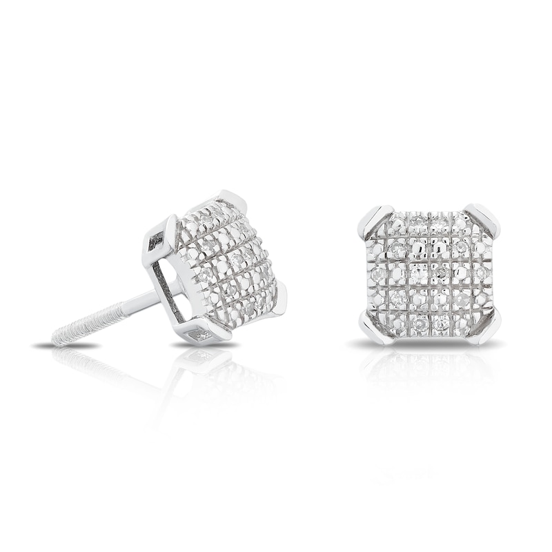 Silver Diamond Cushion Shape Stud Earrings | H.Samuel