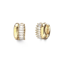 Guess Baguette Crystal Gold Tone 12mm Mini Hoop Earrings