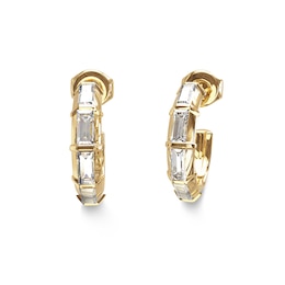 Guess Baguette Crystal Gold Tone 16mm Hoop Earrings
