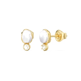 Guess Pearl & Crystal Detail Gold Tone 15mm Stud Earrings