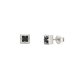 Guess Men's Supremo Square Silver Tone 6mm Black Crystal Stud Earrings