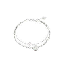 Guess Silver Tone Crystal Double Bloom Bracelet