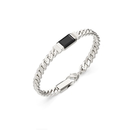 Guess Men's Supremo Black Tag Silver Tone 8mm Bracelet