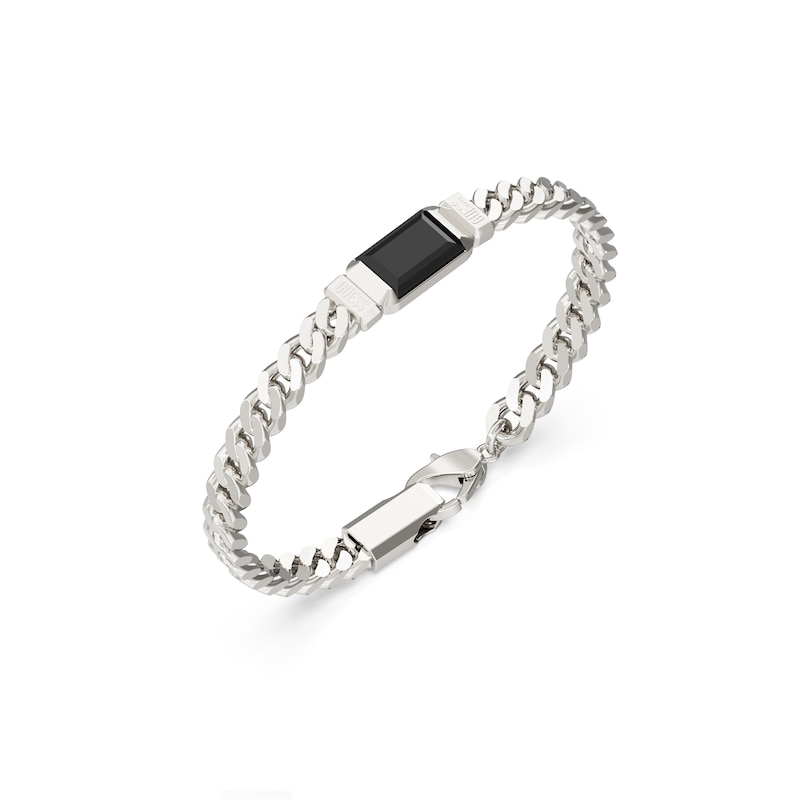 Main Image 1 of Guess Men's Supremo Black Tag Silver Tone 8mm Bracelet