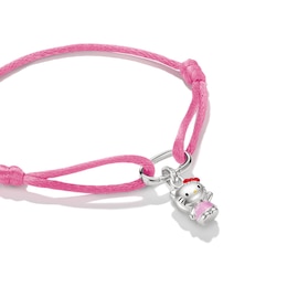 Thomas Sabo x Hello Kitty Silver Tone Charm Pink Textile Bracelet