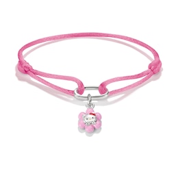 Thomas Sabo x Hello Kitty Silver Tone Flower Charm Pink Textile Bracelet
