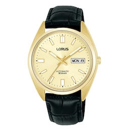 Lorus Automatic Champagne Dial Black Leather Strap Watch