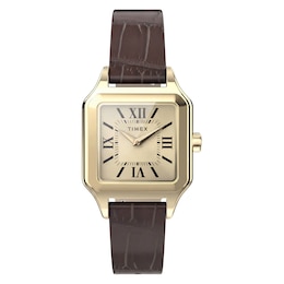 Timex Addison Women's 23mm Champagne Dial Brown Leather Strap Watch