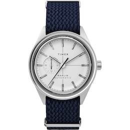Timex Marlin Jet Automatic Men's 38mm White Dial Blue Fabric Strap Watch