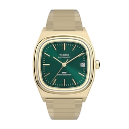 Timex Automatic 1983 E Line Men's Green Dial Gold Tone Stainless Steel Expansion Band Watch