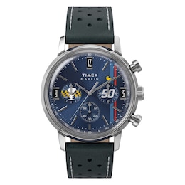 Timex Marlin Chronograph x Peanuts Snoopy & Woodstock 40mm Blue Dial Blue Leather Strap Watch