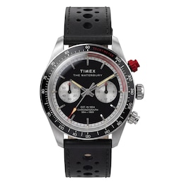 Timex Waterbury Heritage Chronograph Men's 39mm Black Dial Black Leather Strap Watch