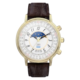 Timex 1990 Moon Phase & Calendar Dial Reissue Men's 37mm White Dial Brown Leather Strap Watch