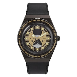 Timex Q x Harry Potter Time Turner 36mm Black & Gold Tone Dial Black Leather Strap Watch
