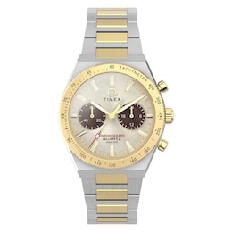 Timex Q Continental Chronograph 36mm Gold Tone Dial Two Tone Stainless Steel Bracelet Watch