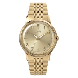 Timex Marlin 34mm Champagne Dial Gold Tone Stainless Steel Bracelet Watch