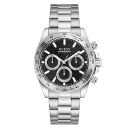 Guess Arthur Black Dial & Silver-Tone Stainless Steel Bracelet Watch