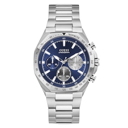 Guess Blake Blue Dial & Silver-Tone Stainless Steel Bracelet Watch