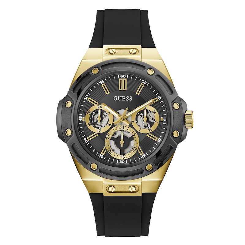 Main Image 1 of Guess Carver Black Dial & Black Silicone Strap Watch