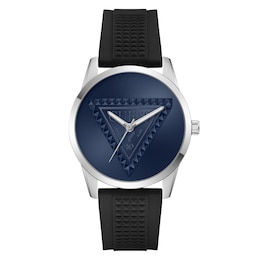 Guess Mogul Blue Dial & Black Silicone Strap Watch