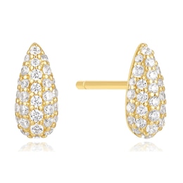 Ania Haie Fluid Light Gold-Plated Sterling Silver Pavé Dome Stud Earrings