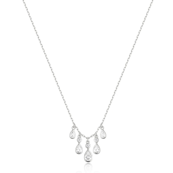 Ania Haie Wanderer Silver Bezel-set Teardrop Cascade Necklace | Acotis - Sterling Silver / Rhodium Plated