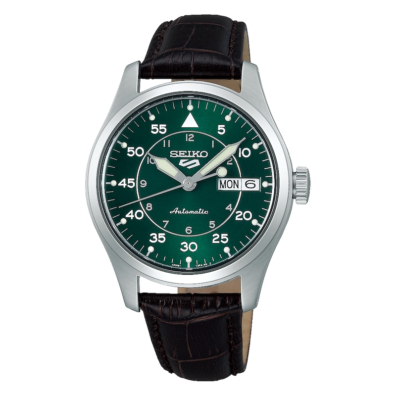 Main Image 1 of Seiko 5 Sports ‘Kelly Green Flieger’ Men's Automatic Green Dial Brown Leather Strap Watch